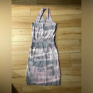 CARILYN VAILE - Stretch Halter Bodycon Dress - Tie Dye Grey Pink Purple